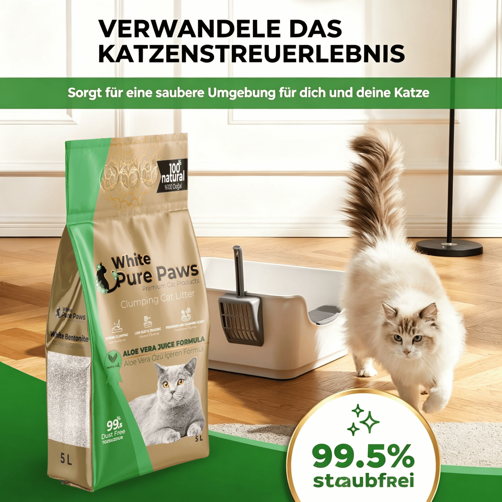 White Pure Paws Premium Bentonit Katzenstreu – 99,5 % staubfrei, stark klumpend & in verschiedenen Düften