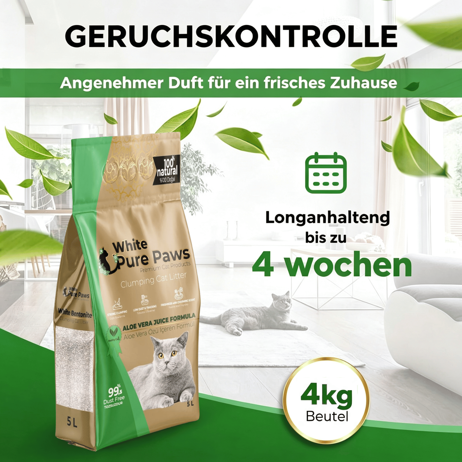 White Pure Paws Premium Bentonit Katzenstreu – 99,5 % staubfrei, stark klumpend & in verschiedenen Düften
