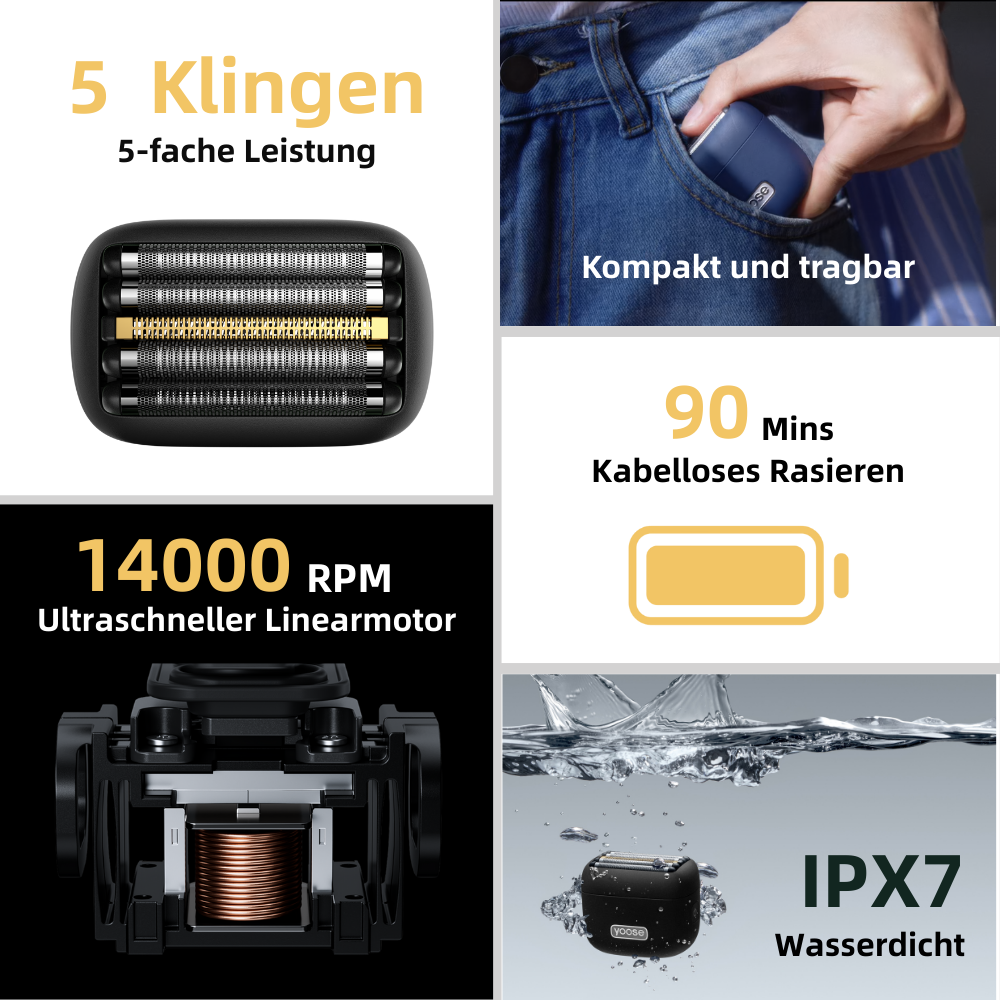 yoose MINI 5 - Rasoir électrique portable en alliage de haute qualité